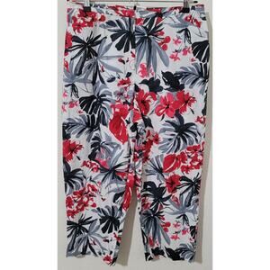 Ilyza Red Black White Floral Ankle Length Pants 12 Lightweight Flat Front